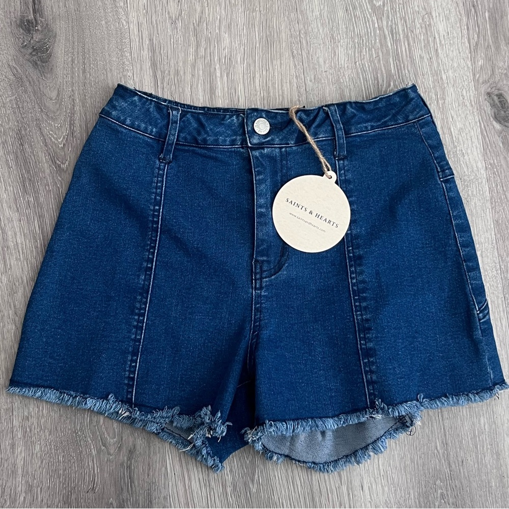 Blue Denim Women’s Shorts with Red Star Accent - Picture 4 of 5